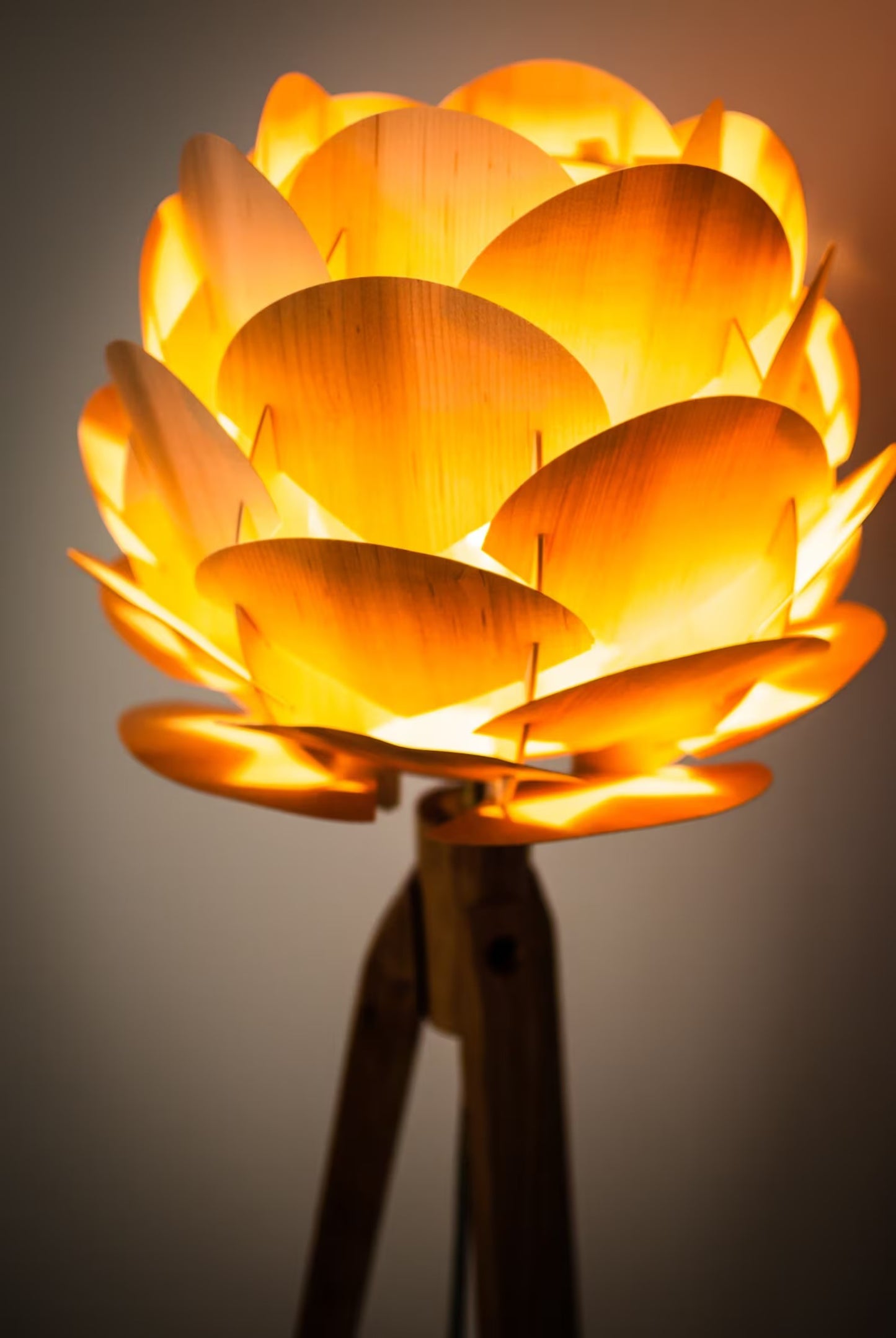 Tripod Floor Lamp Tripod Retro 60-70 Design Wood Flower