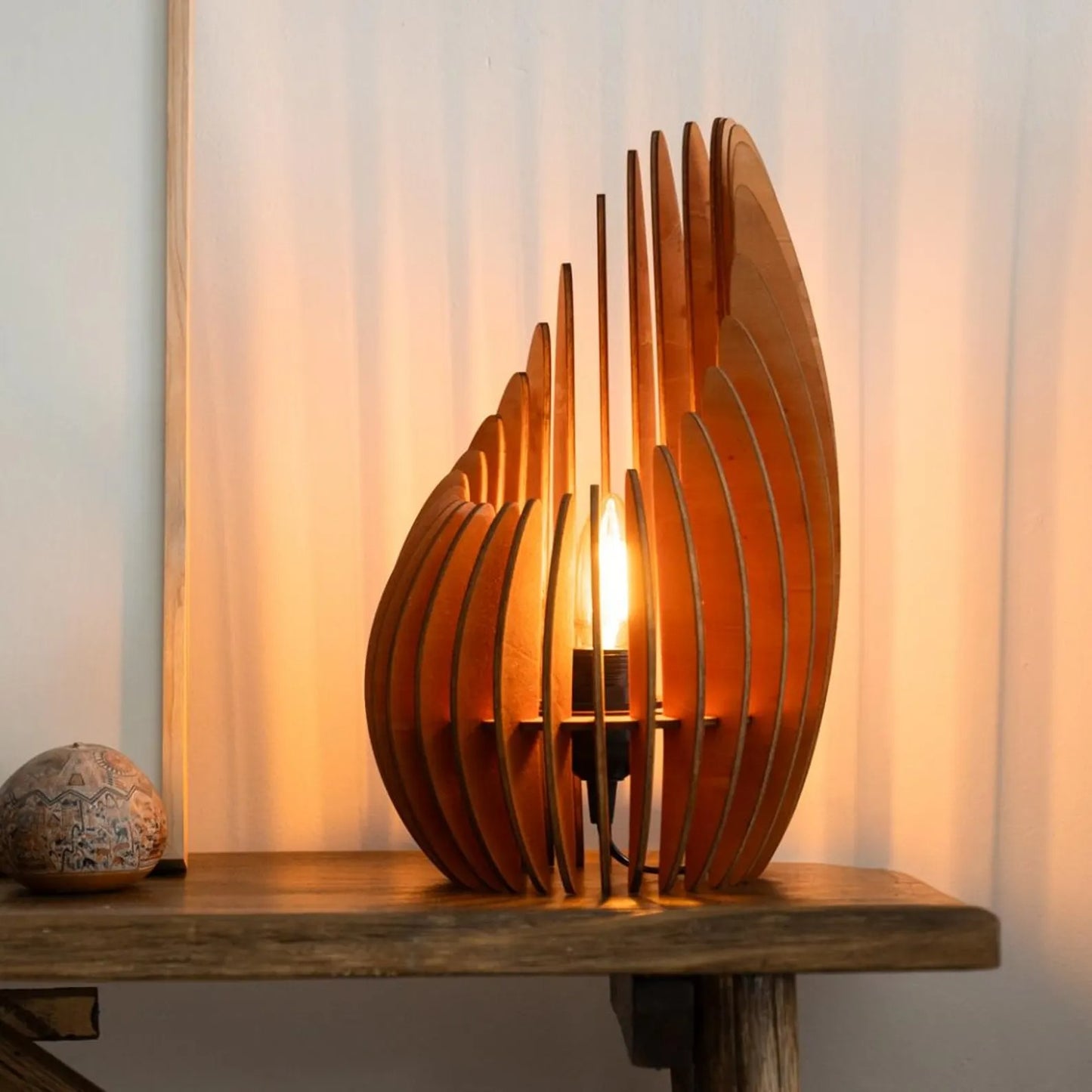Handmade wooden scandinavian table lamp from Barcelona. Floor lamp