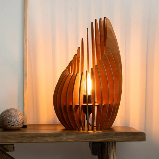 Handmade wooden scandinavian table lamp from Barcelona. Floor lamp
